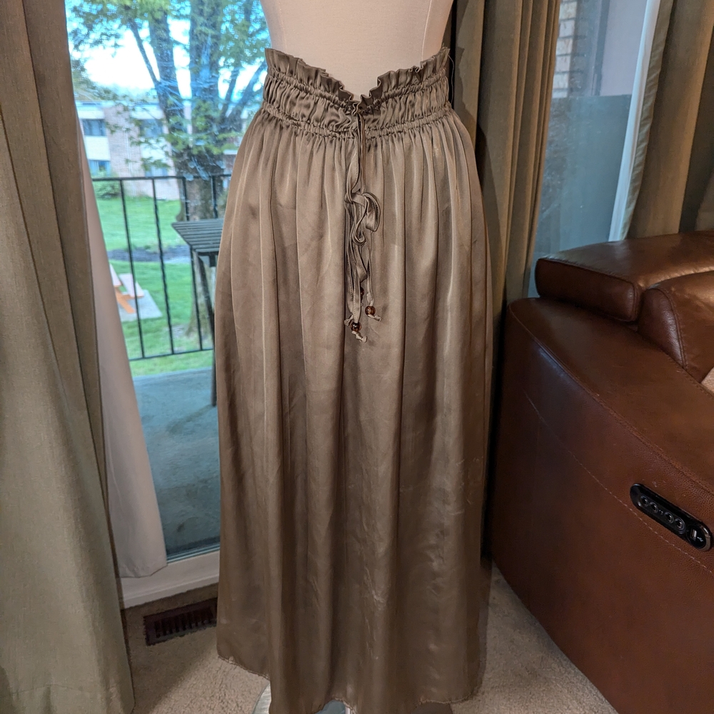 Silky Olive Green Maxi Skirt